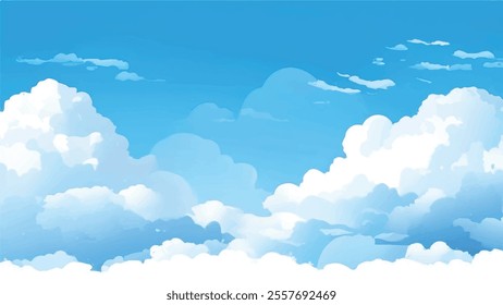 Clouds and sky Background. Blue sky background with white clouds. Watercolor vector illustration of blue sky and clouds.