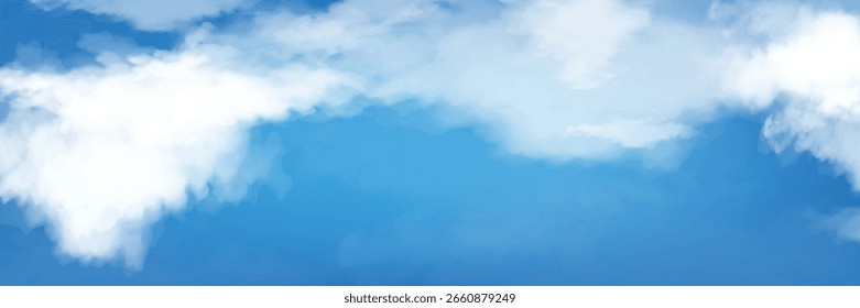 Clouds and sky Background. Blue sky background with white clouds. Watercolor vector illustration of blue sky and clouds.