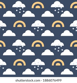 Clouds sky background cute baby pattern simple geometric ornament. Minimalist motif geo all over print block for kids fashion textile, towel, fabric, interior wallpaper, shop window, paper bag, cards.