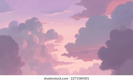 Clouds in The Sky Background During Golden Hour of Sunrise or Sunset Hand Drawn Painting Illustration