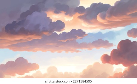 Nubes en el fondo del cielo durante la hora dorada del amanecer o la mano de la puesta de sol Dibujo Ilustración de pintura