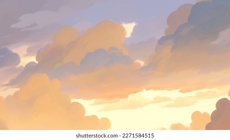 Nubes en el fondo del cielo durante la hora dorada del amanecer o la mano de la puesta de sol Dibujo Ilustración de pintura