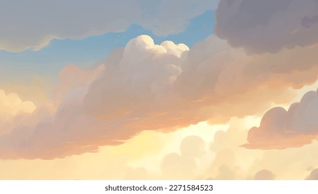 Nubes en el fondo del cielo durante la hora dorada del amanecer o la mano de la puesta de sol Dibujo Ilustración de pintura