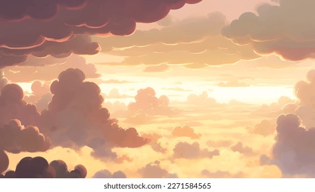 Clouds in The Sky Background During Golden Hour of Sunrise or Sunset Hand Drawn Painting Illustration