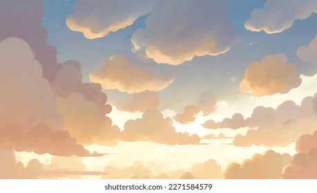 Nubes en el fondo del cielo durante la hora dorada del amanecer o la mano de la puesta de sol Dibujo Ilustración de pintura