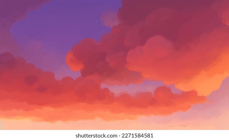 Clouds in The Sky Background During Golden Hour of Sunrise or Sunset Hand Drawn Painting Illustration