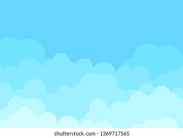 Clouds and sky background, vector. Cartoon clouds background for poster, flyer and wallpaper. Creative art design. Stylish blue gradient sky clouds. Vector illustration of cloudy weather