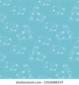Clouds in the sky, bunny. Seamless pattern, vector illustration