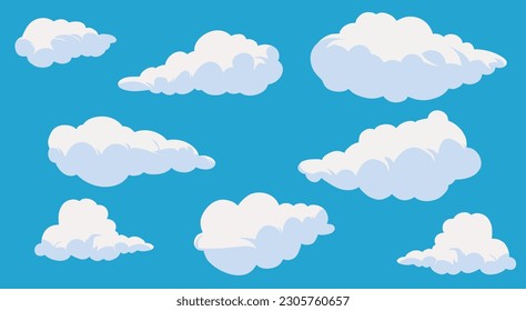nubes en el cielo, colección de nubes de dibujos animados, nubes establecen ilustraciones vectoriales