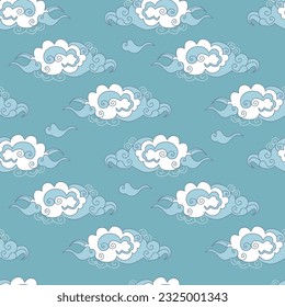 Nubes en el cielo, al estilo chino. Patrón sin soldadura, ilustración vectorial