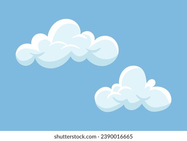 Clouds at sky concept. Forecast weather app. Soft and cloudy elements. Summer and spring season. Poster or banner for website. Cartoon flat vector illustration isolated on blue background