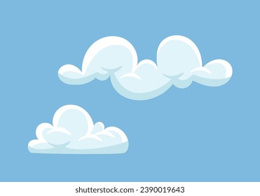 Clouds at sky concept. Forecast weather app. Fantasy and imagination. Summer and spring season. Dream, sleep and rest. Cartoon flat vector illustration isolated on blue background