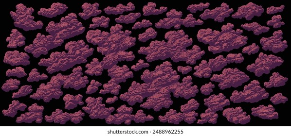 Clouds in the sky. Design set. Editable hand drawn illustration. Vector vintage engraving. Isolated on black background. 8 EPS