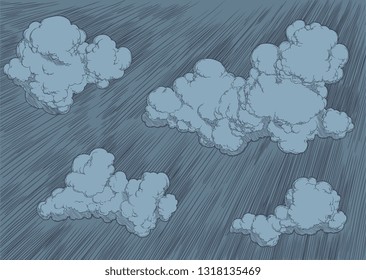 Des nuages dans le ciel. Gravure dessinée à la main. Illustration vintage vectorielle modifiable. 8 EPS