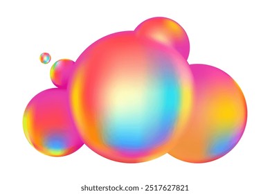 Clouds Sky isolated on White background.Neon 3d Soft round cartoon fluffy cloudy icon,Vector illustration nature design geometric circle shapes for Games,Animations,Nursery element fantasy
