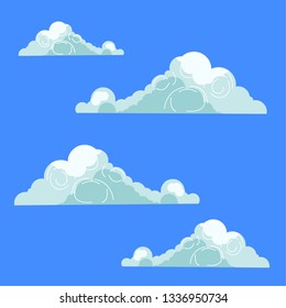 Clouds in the sky on blue background. 2d vector illustration.