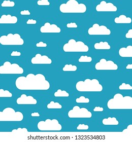 Clouds sky pattern isolated on blue background. Clouds, sky pattern for web site, label, banner, backdrop and wallpaper. Creative art concept. Cute clouds, modern vector illustration