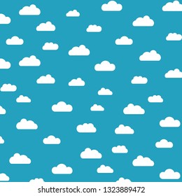 Clouds sky pattern isolated on blue background. Clouds, sky pattern for web site, label, banner, backdrop and wallpaper. Creative art concept. Cute clouds, modern vector illustration