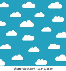 Clouds sky pattern isolated on blue background. Clouds, sky pattern for web site, label, banner, backdrop and wallpaper. Creative art concept. Cute clouds, modern vector illustration