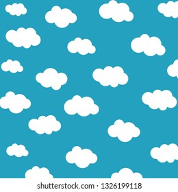 Clouds sky pattern isolated on blue background. Clouds, sky pattern for web site, label, banner, backdrop and wallpaper. Creative art concept. Cute clouds, modern vector illustration