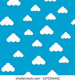 Clouds sky pattern isolated on blue background. Seamless clouds, sky pattern for web site, label, banner, backdrop and wallpaper. Creative art concept. Cute clouds, modern vector illustration