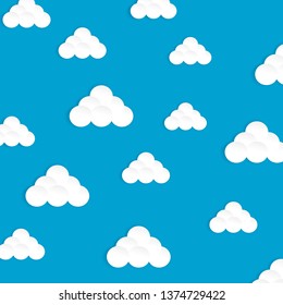 Clouds sky pattern isolated on blue background. Clouds, sky pattern for web site, label, banner, backdrop and wallpaper. Creative art concept. Cute clouds, modern vector illustration