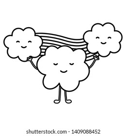 clouds sky with rainbow weather kawaii character