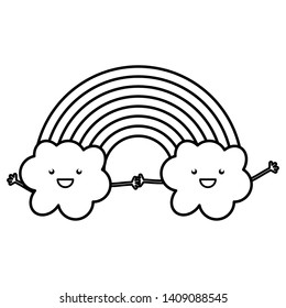 clouds sky with rainbow weather kawaii character