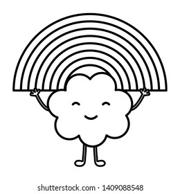 clouds sky with rainbow weather kawaii character