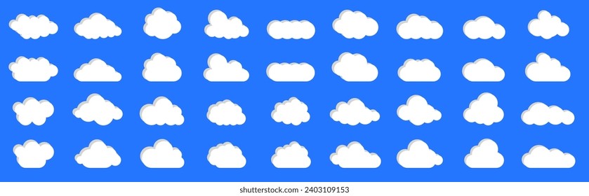 Clouds in the sky with shadow. Abstract white set of clouds isolated on a blue background. Vector illustration. EPS 10.
