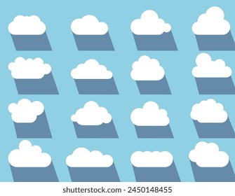 Clouds in the sky with a shadow. Set of clouds isolated on blue background. EPS 10.