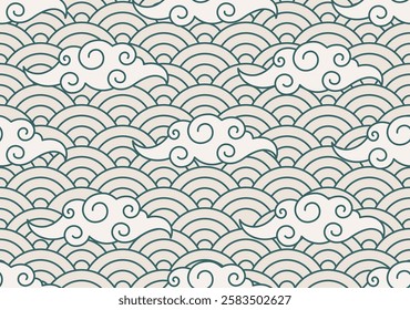 Clouds in the sky vector art. Japanese Seamless Vintage Pattern