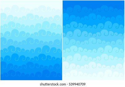 Clouds sky vector colotful cartoon illustration abstract background set pattern wallpaper, wave sea ocean