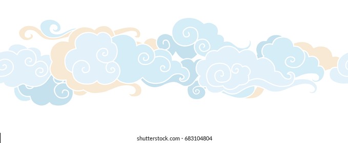 Clouds in the sky. Vector seamless border in oriental style