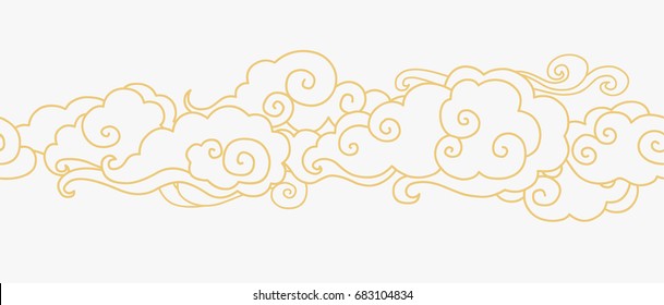 Clouds in the sky. Vector seamless border in oriental style