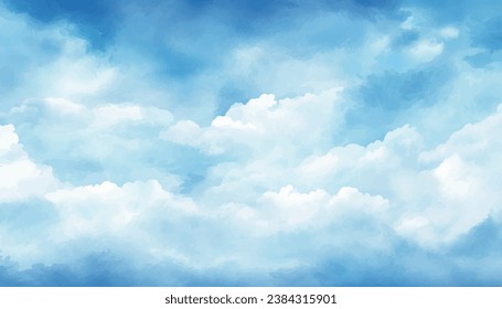 Clouds and sky watercolor  vector hand drawn vector illustration. Abstract blue winter watercolor background. Sky pattern with snow. Light blue watercolour paper texture background.