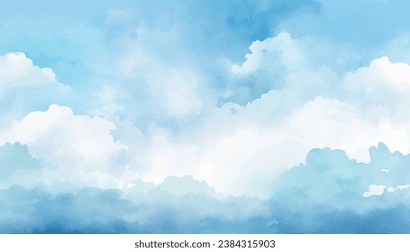 Clouds and sky watercolor  vector hand drawn vector illustration. Abstract blue winter watercolor background. Sky pattern with snow. Light blue watercolour paper texture background.