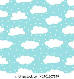 Clouds and small dots seamless pattern. Vector illustration.