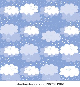 Clouds are smiling. Against the sky. Seamless pattern.