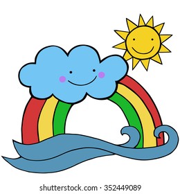 Clouds smiling. Cute Weather set vector image.