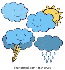 Clouds smiling. Cute Weather set vector image.