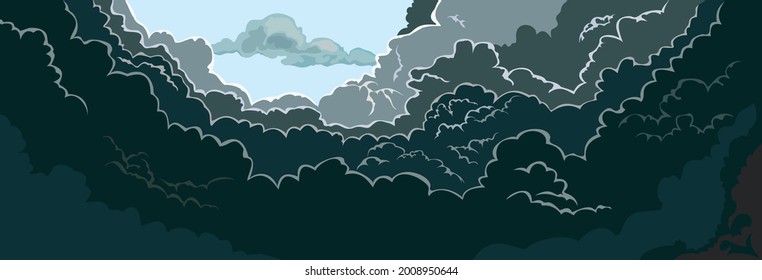 Clouds of smoke and dust from natural disaster or eruption, vector illustration
