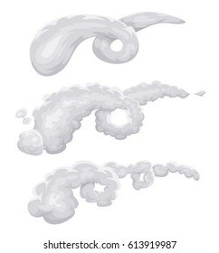 Clouds, Smoke And Wind Spiral/
Illustration of a set of cartoon clouds, with smoke swirling spiral and wind with vortex effect