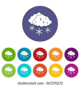 Clouds and snow set icons in different colors isolated on white background