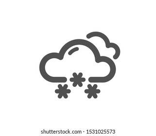 Clouds with snowflake sign. Snow weather forecast icon. Cloudy sky symbol. Classic flat style. Simple snow weather icon. Vector