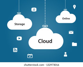 Clouds for social networks on blue background. Cloud computing concept. Vector illustration.