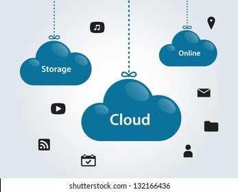 Clouds for social networks on gray background. Cloud computing concept. Vector illustration.