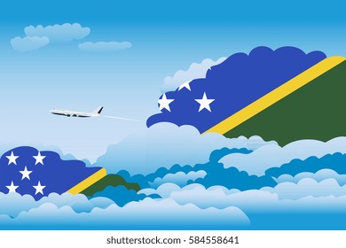Clouds with Solomon Islands Flags, Aeroplane Flying