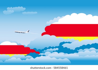 Clouds with South Ossetia Flags, Aeroplane Flying