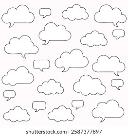Clouds and Speech Bubbles Set. Hand-Drawn Cartoon Style Collection
